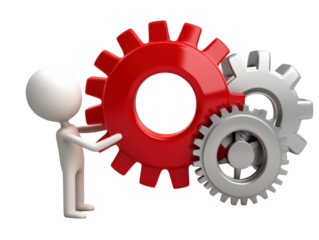 Isolated Man Connecting Red and Silver Gears