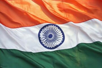 Close-up shot of Indian flag featuring a unique circular design