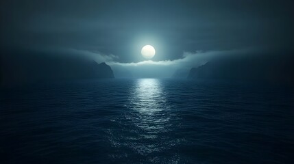 Serene Blue Night Sky with Stars and Reflective Water Surface