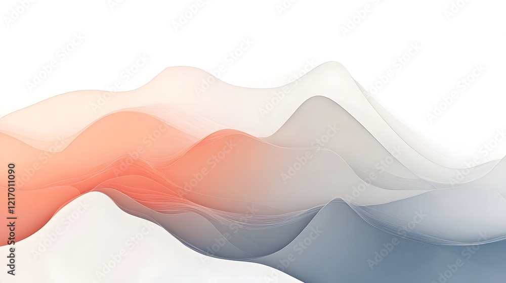 Poster abstract waves flowing dynamically across white background in soft hues