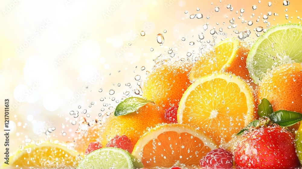 Poster vibrant assortment of fresh fruits displayed in a colorful arrangement showcasing apples bananas ora