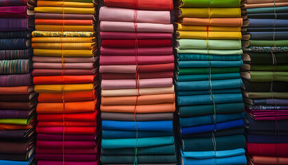 Collection of colorful books stacked neatly, each representing a unique design and hue, celebrating creativity  -