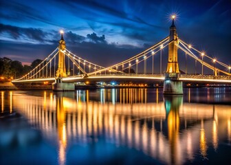 Obraz premium Minimalist Night Photography: Albert Bridge & River Thames, Chelsea, London