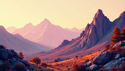 Naklejka premium Earthy toned mountain landscape with rocky outcrops and subtle gradient, gradient, outcrop, mountain