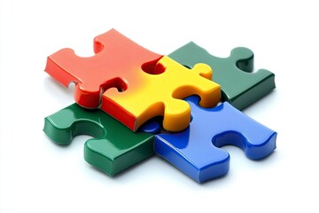 Colorful puzzle pieces vector flat icon on a white background, in a minimalistic style. Vector illustration with simple shapes and a colorful design, featuring simple color blocks and vibrant colors. 