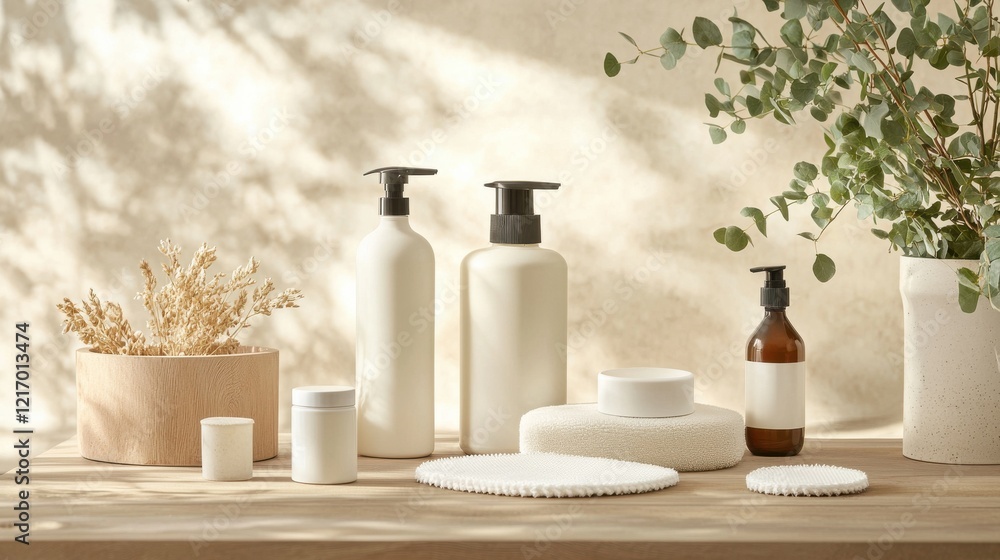 Poster Tranquil Spa Inspired Bathroom Setting with Natural Toiletries and Home Decor Elements