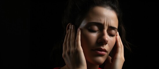 Fototapeta premium Woman Experiencing Severe Headache or Migraine Pain, Dramatic Low-Key Portrait