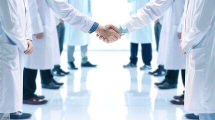 Doctors In Line Shaking Hands Symbolizing Unity