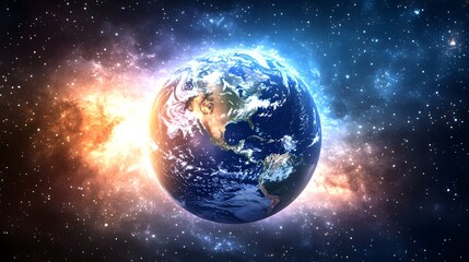 Obraz premium Tranquil Blue Starry Sky Over Earth in Endless Cosmic Space