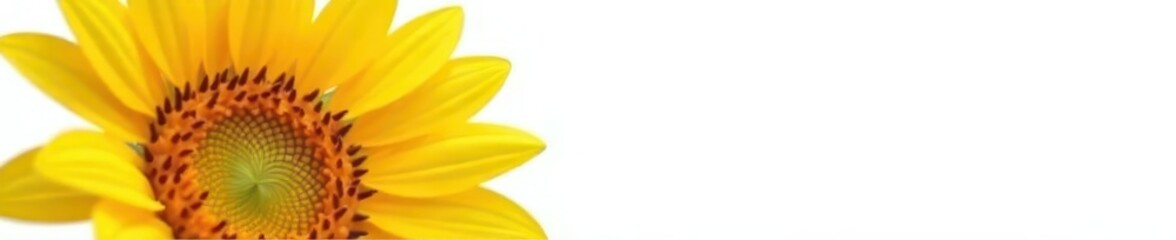 Large sunflower head against stark white backdrop, showing detail, color, golden