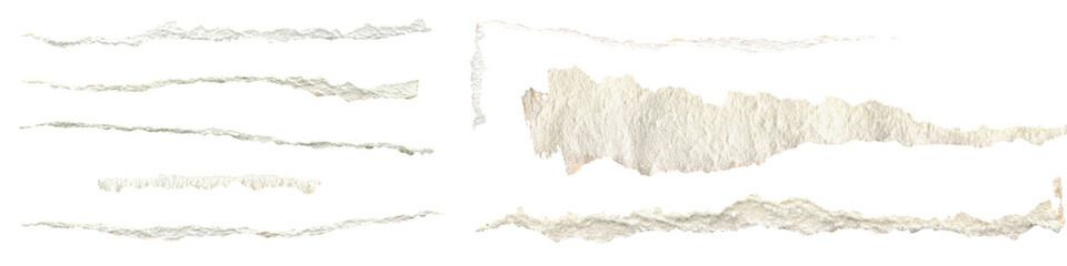 Set of ripped torn paper edges isolated on white background