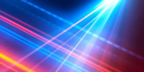 Abstract light trails, vibrant neon colors, blue and red gradients, dynamic motion blur, futuristic energy beams, glowing streaks, intersecting lines, digital art, high contrast, cyberpunk aesthetic, 