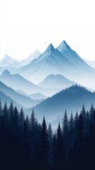 Obraz premium Minimalistic blue mountain illustration with pine trees, a serene phone wallpaper