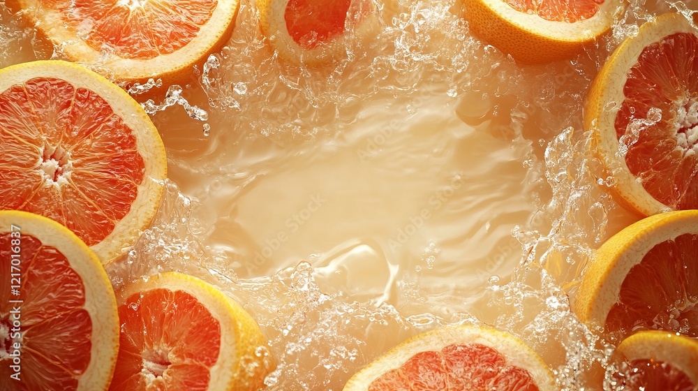 Poster vibrant oranges cascading into a clear bowl of water creating dynamic splashes and reflections in a 