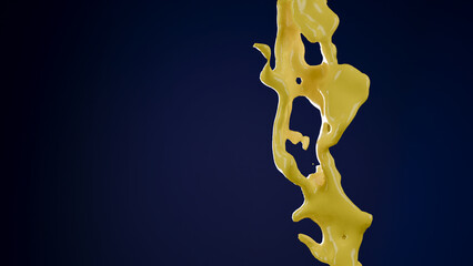 Abstract yellow liquid splash on dark blue background
