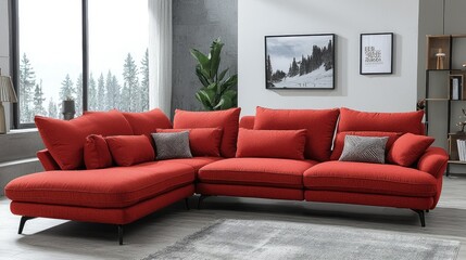 Modern Red Sectional Sofa in Contemporary Living Room