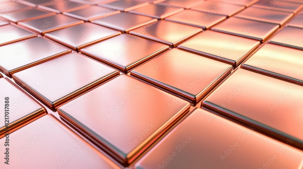 Poster copper tiles arranged in a grid pattern showcasing a reflective surface and warm tones
