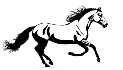 Elegant Black and White Horse Running Silhouette Strong Powerful Stallion Galloping Majestic Animal Graphic Design Illustration   