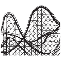 Rollercoaster black silhouette on a white background. Rollercoaster Black flat icon. Vector illustration.