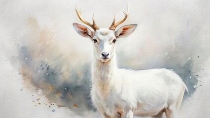 Obraz premium Minimalist White Canvas Watercolor Animal Art Print - Modern Home Decor