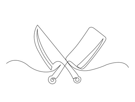 Continuous one line drawing of meat cleaver knife. Butcher's knife in single line draw illustration. Editable stroke.