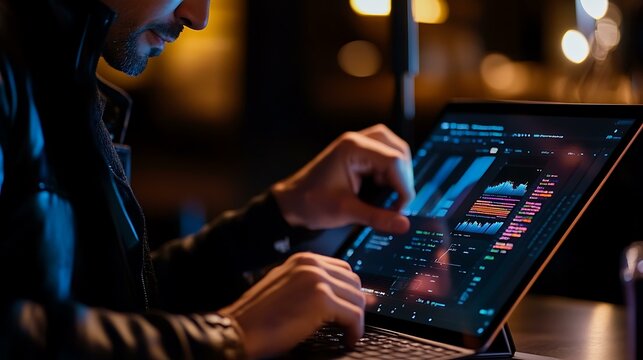 A professional coder using a tablet alongside a laptop to test application responsiveness
