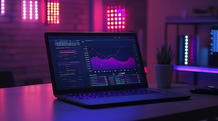 A sleek laptop on a desk showing real-time performance analytics of a web application