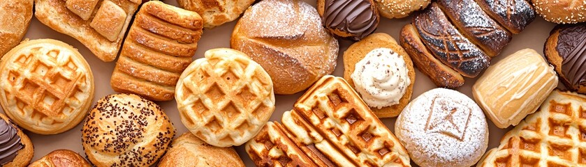 Assorted Delicious Pastries and Waffles Background
