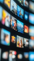 A dynamic digital wall displaying numerous colorful screens. The image depicts a futuristic concept of a smart TV media wall with diverse content.