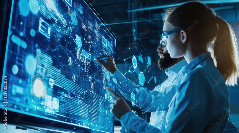 Poster futuristic digital data analytics and intelligence visualization on high tech screen interface