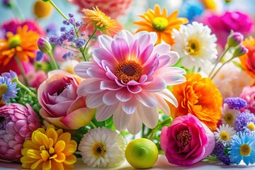 Modern Abstract Spring Floral Macro Photography on White Canvas