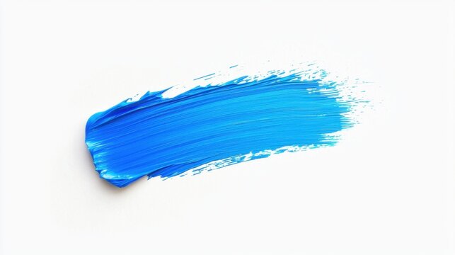 Blue brush stroke of oil paint isolated on white background. Hand drawing brush line. Colorful realistic modern design element
