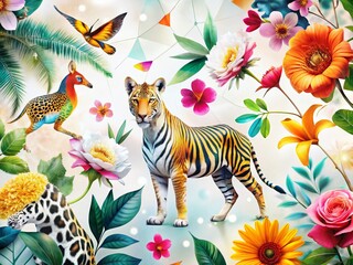 Modern Animal & Floral Abstract Minimalist White Background Stock Photo