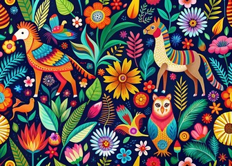 Obraz premium Modern Animal & Floral Abstract Pattern Design, Right-Aligned Composition with Copy Space