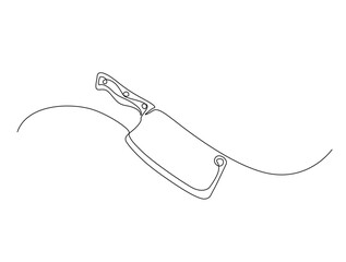 Obraz premium Continuous one line drawing of meat cleaver knife. Butcher's knife in single line draw illustration. Editable stroke.