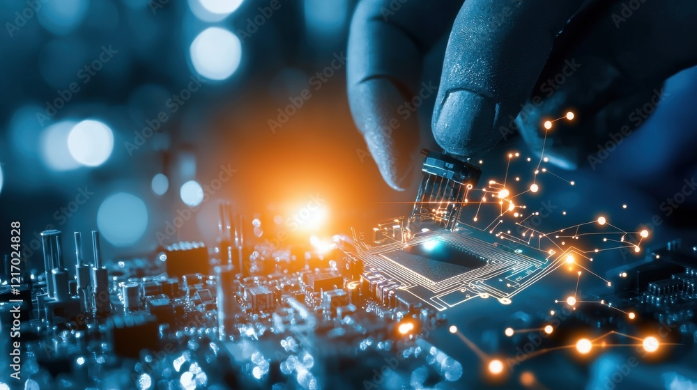 Poster complex cybernetic architecture of advanced electronic circuit board
