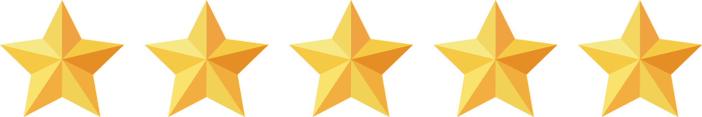 Five stars icon Vector. Five stars customer product rating review 3D icon for apps and websites