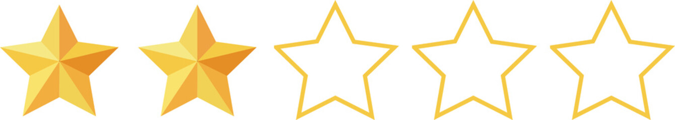 2 stars icon Vector. 2 stars customer product rating review 3D icon for apps and websites