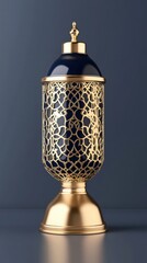 A beautiful Arabic lantern with intricate golden patterns set against a dark background, evoking a sense of tradition and celebration.