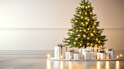 Christmas Tree with Gifts and Warm Lights