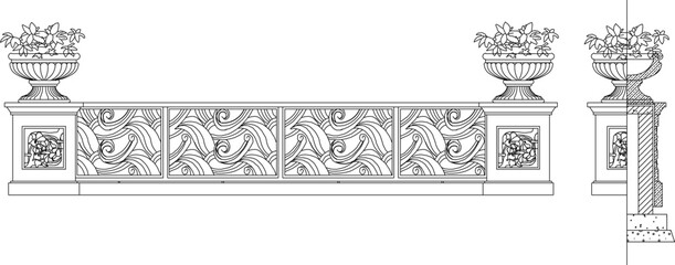 vector sketch illustration of the silhouette of an old fence design, classic vintage, ethnic, traditional, modern.eps