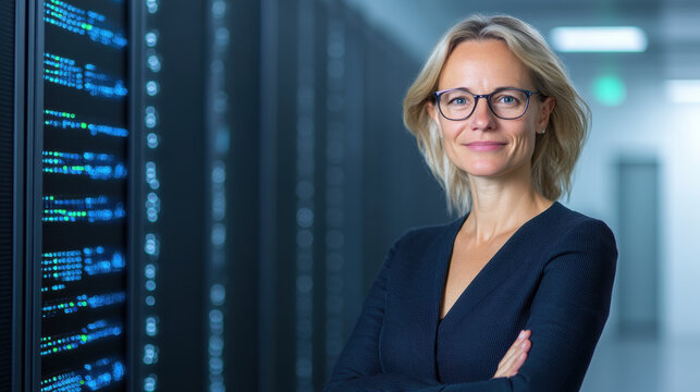 Confident Female IT Professional in Data Center