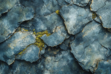 Obraz premium Textured layers of blue slate with hints of green moss in natural setting