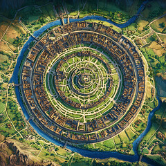 Aerial View of a Circular Fantasy City