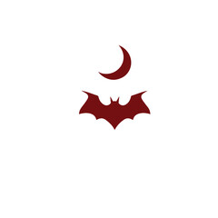 Silhouette of a crescent moon with flying bats on a white background