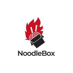 Chinese noodles in paper box and chopsticks logo design.