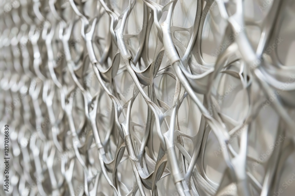 Poster close up of a metallic structure forming a complex pattern, highlighting the interconnectedness of t