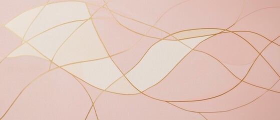 Abstract Art Painting with Gold Foil Design, Flower-Inspired Patterns and Pastel Colors