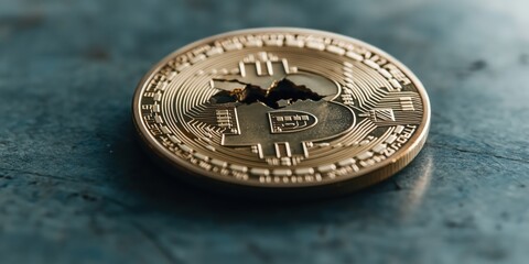 Cracked bitcoin symbolizes volatility in cryptocurrency market during uncertain financial times