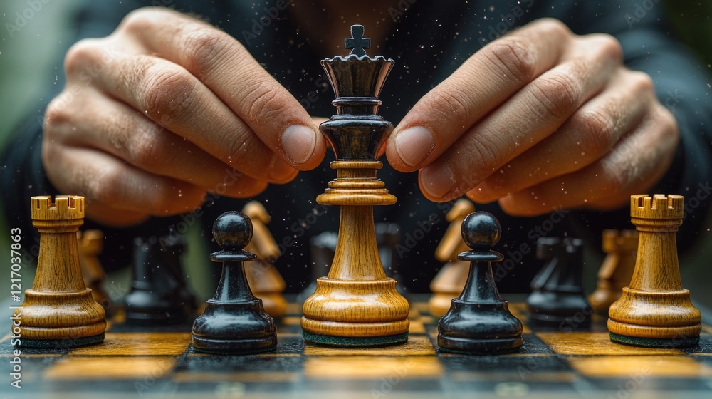 Poster a close-up shot of a person concentrating on a game of chess